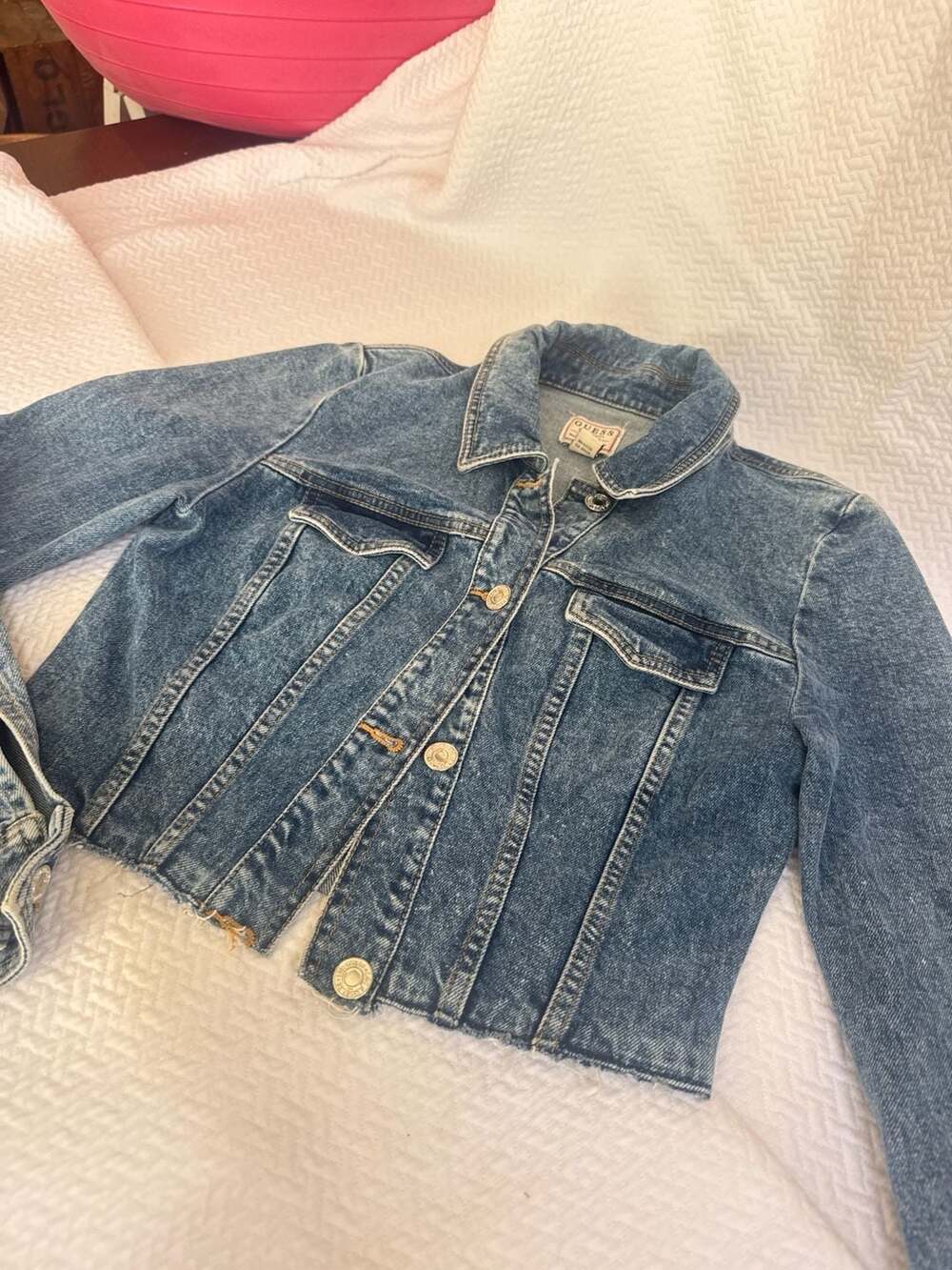 Vintage Guess originals cropped denim jacket woman’s small distressed crop Y2K